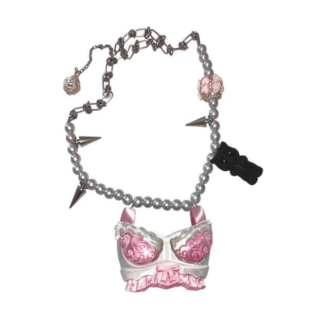 bra clicker necklace white pink