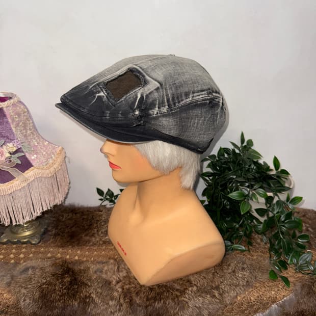 Washing black denim patches hunting cap