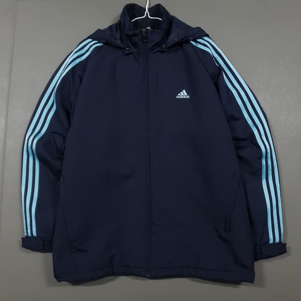 XL) 아디다스 올드스쿨 하늘색 누빔 삼선 네이비 패딩 수트 자켓