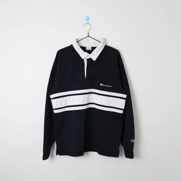 Champion Stripe Rugby Shirt Black White