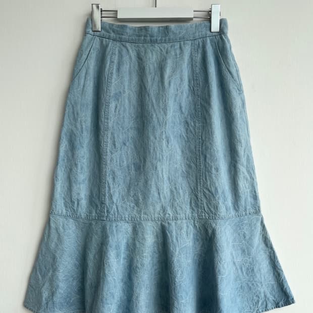 빈티지 연청 자수 머메이드 스커트