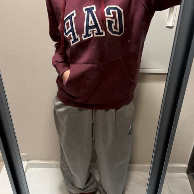 갭 버건디 후드티 L