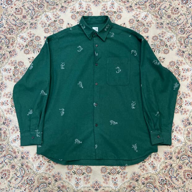 고 슬로우 카라반 해마 패턴 긴팔 셔츠