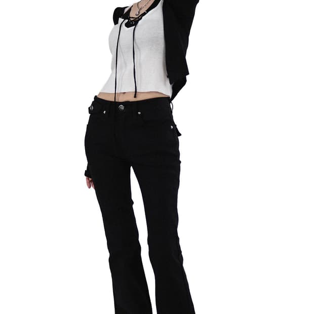 시크윈 버튼 로우라이즈 슬림 부츠컷 팬츠 