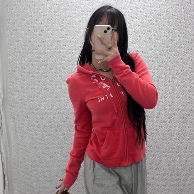 아베크롬비 Y2K 00's 오렌지 코랄 약기모 후드집업 M C07423