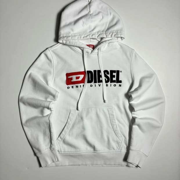 디젤 S-진-후드-Div 자수 로고 화이트 후드티 R2660