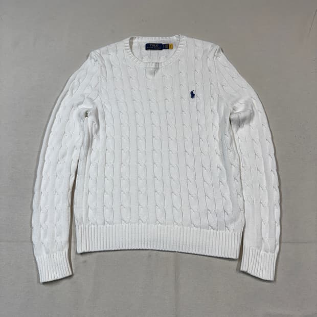 S) 폴로 랄프로렌 케이블 꽈배기 라운드넥 니트 화이트