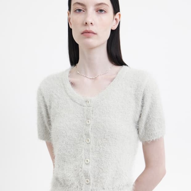 유스 스쿱 넥 니트 가디건 라이트 그레이 S