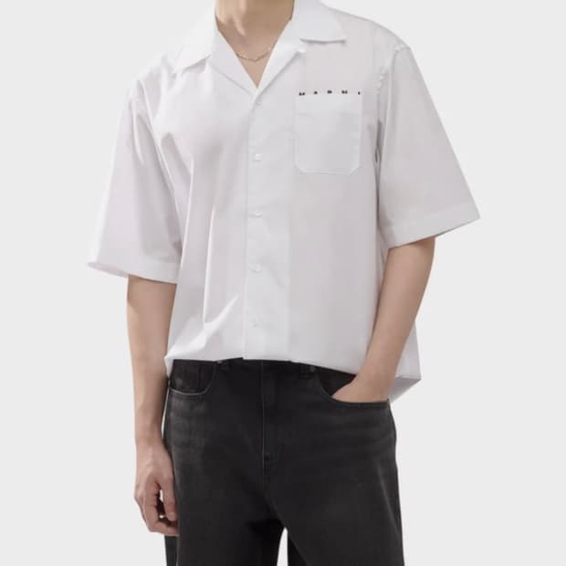 마르니 Hidden Logo Bowling Shirt White 52