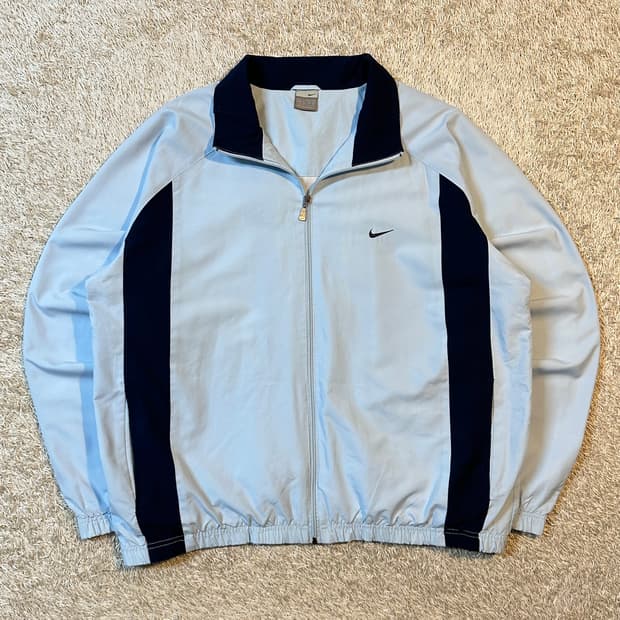 00's 나이키 올드스쿨 스우시 배색 바람막이 자켓 스카이블루