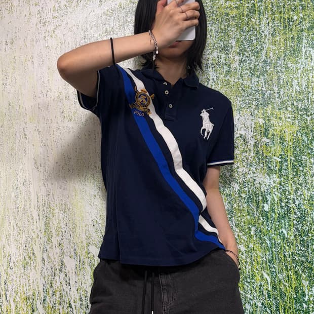 폴로 빅포니 치프키프 자수 네이비 반팔 카라 티셔츠 M 