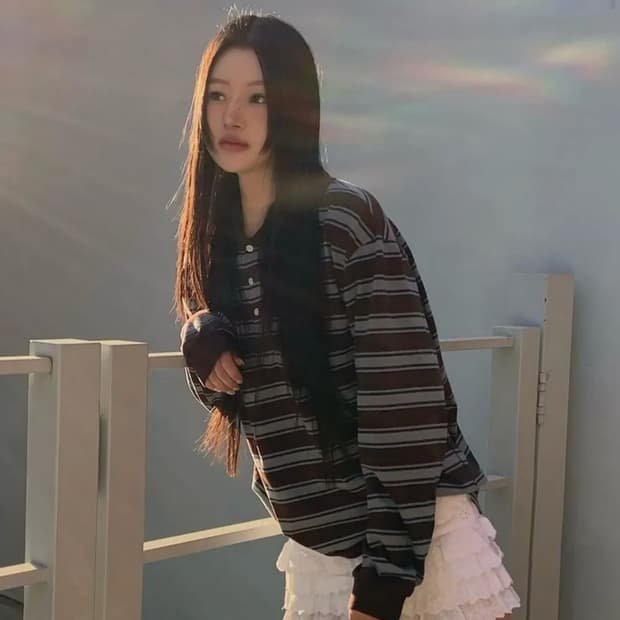 락케이크 스트라이프 폴로 티셔츠 브라운 판매 롱슬리브 긴팔