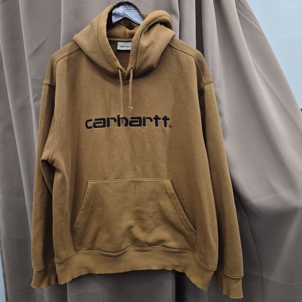 칼하트 브라운 로고 후드티 L