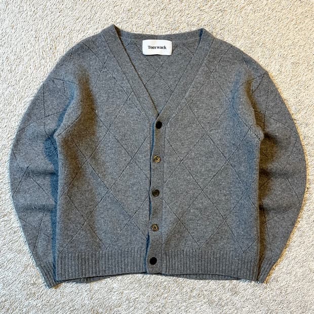 토니웩 TONYWACK 슬래시 아가일 캐시미어 가디건 그레이