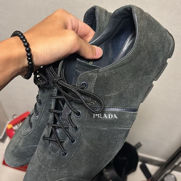 Prada sports suede dark green flat shoes