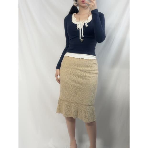울 니트 레이스 스커트