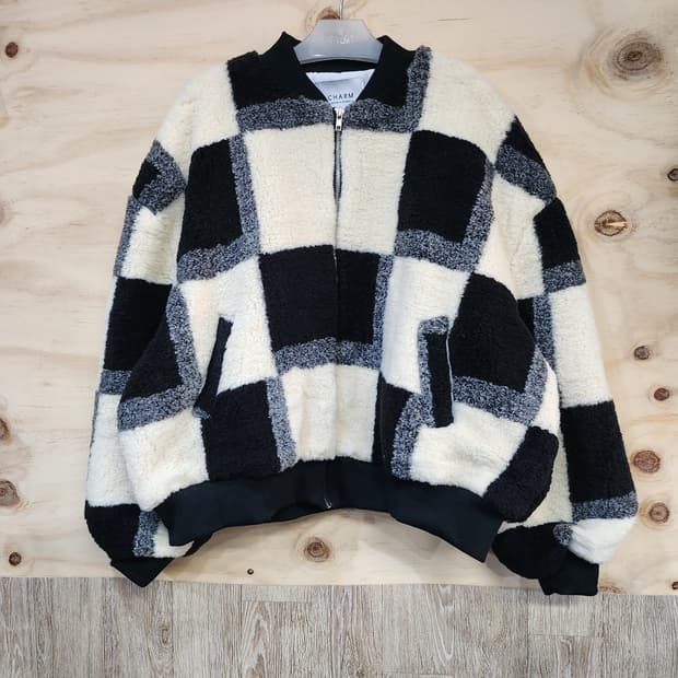 635) CHARM 체크 뽀글이 덤블 집업 자켓