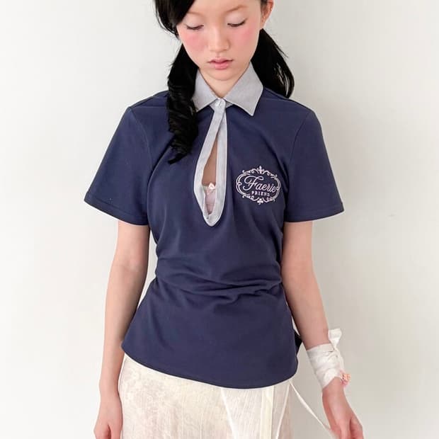 샵페어리 ribbon tie half pk shirt (navy)