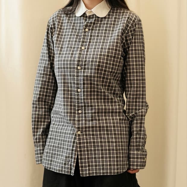 폴로 라운드카라 슬림핏 체크셔츠