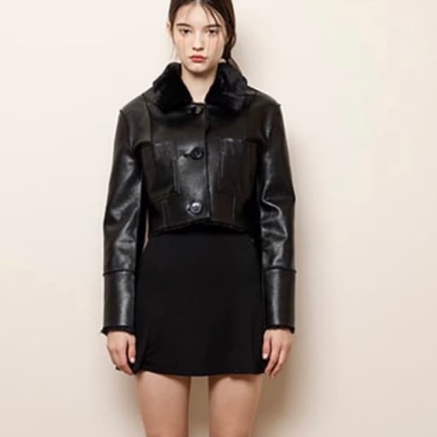 급처) 낫유어로즈 숏 리버시블 무스탕 블랙 s