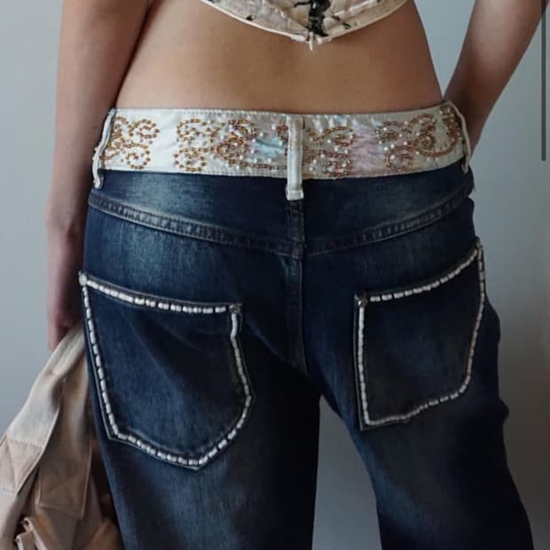 스컬프터 비즈 데님 Beaded Waist Denim Pants