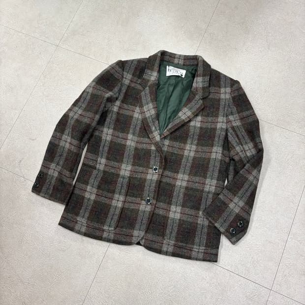 빈티지 체크 모직 블레이저
