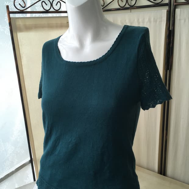 lace crochet knit short sleeve top A
