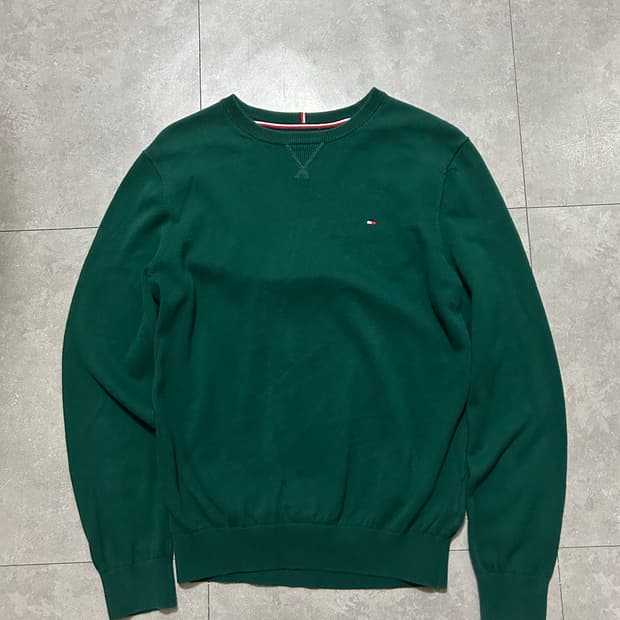 티미힐피거 다크그린  빈티지 코튼 니트  95size 