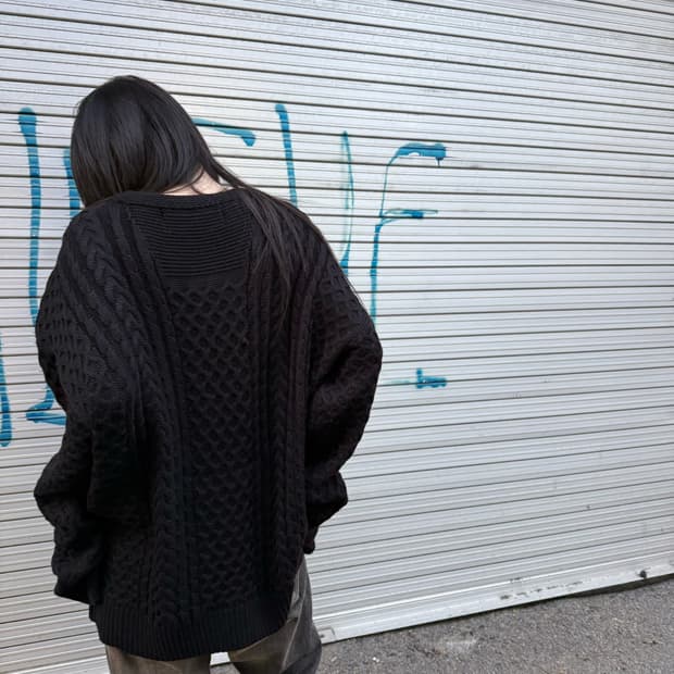 준지 와플 디테일 헤비울 니트