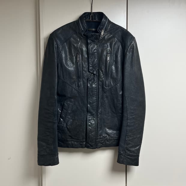 지오송지오 멀티지퍼 하이넥 램스킨자켓