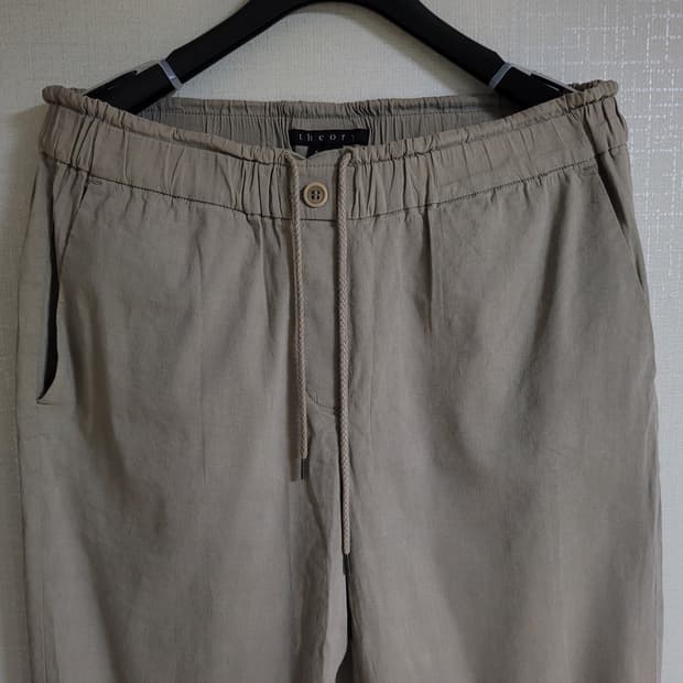 띠어리 린넨 밴팅 슬랙스