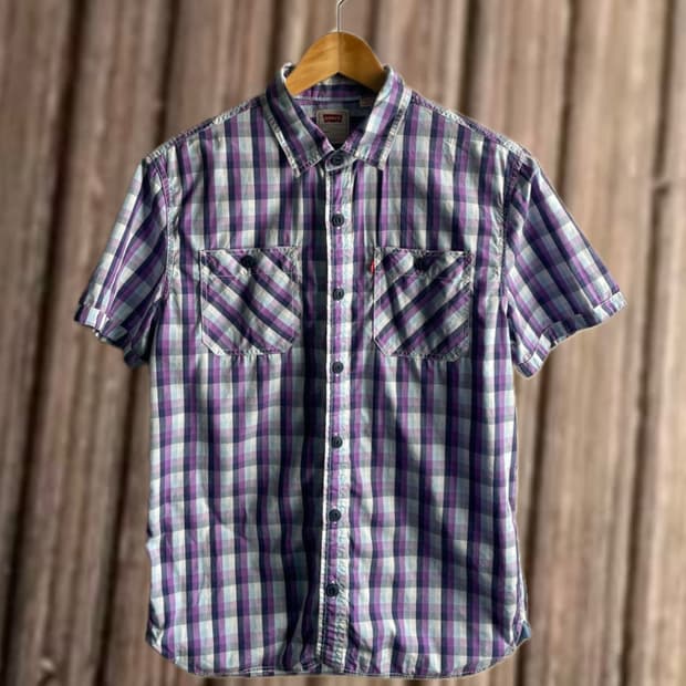 Purple Check Half Shirt