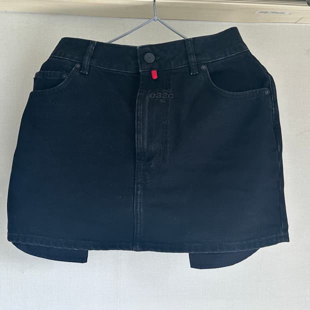 로고 자수 미니 데님 스커트