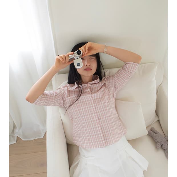 kyoho 핀턱 셔츠 체크 