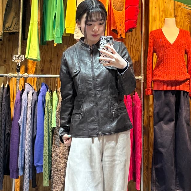 S 다크브라운 쉽스킨 반카라 레더 자켓 