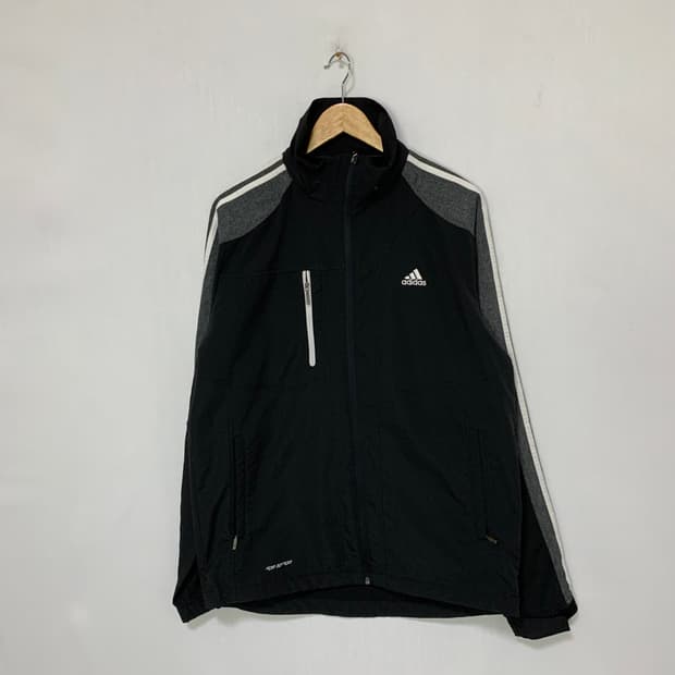 아디다스 빈티지 블랙/그레이 삼선 바람막이 집업 져지 110