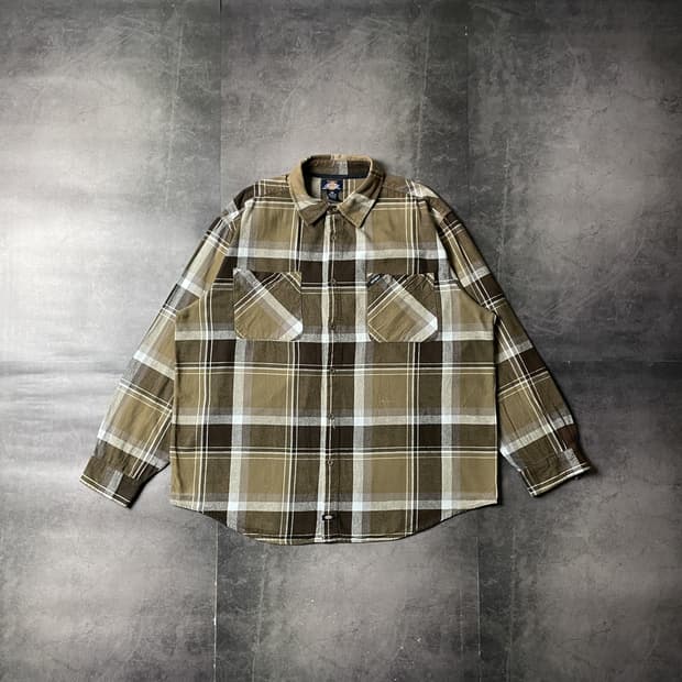 DICKIES 디키즈 빈티지 브라운 포켓 체크 셔츠 A00799