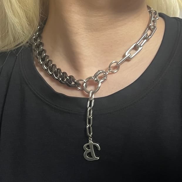 고스 펑크 블랙 반반체인 드롭 초커 써지컬 목걸이