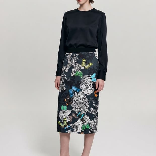 ✨마크케인 Marc Cain 플라워 나비 미디 스커트 55 | 밴딩 슬림