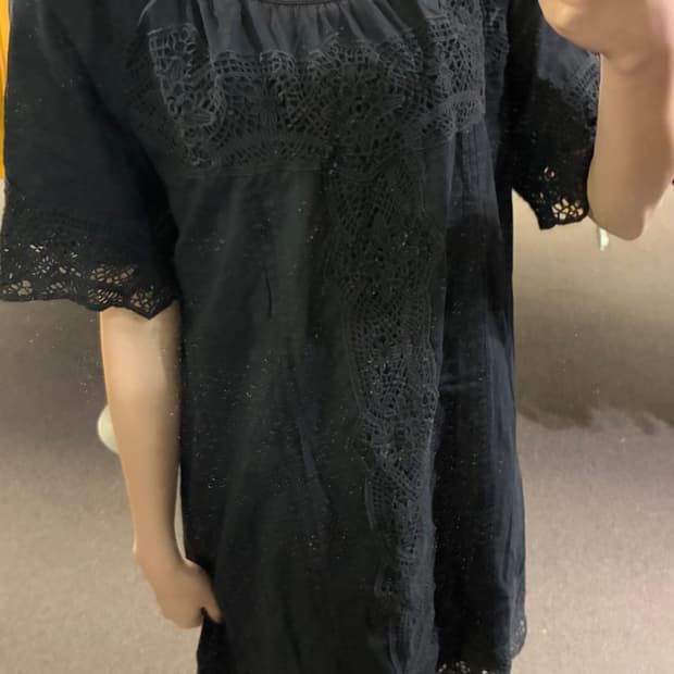 OS)Japanese vintage 레이스 자수 디테일 블랙 원피스