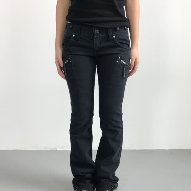Maison Gilfy Black Zipper Flare Pants