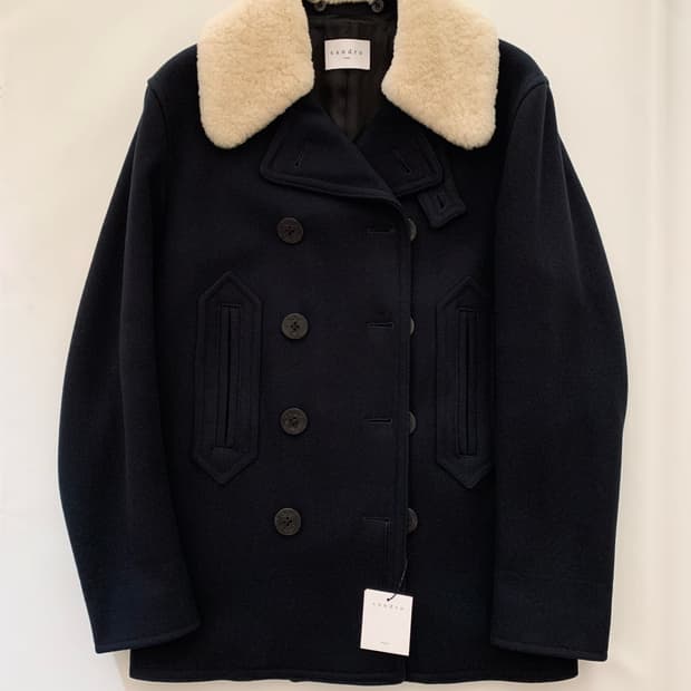 산드로 피코트 양모카라 시어링 s