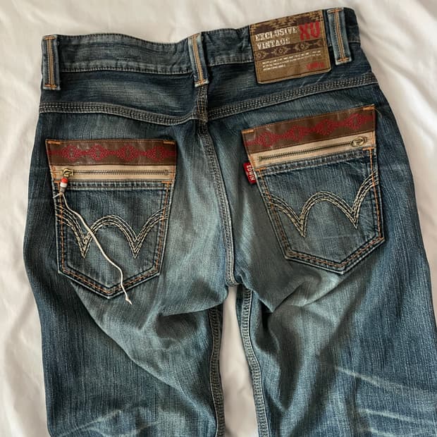 빈티지 y2k 에드윈 데미지 데님 팬츠 보헤미안