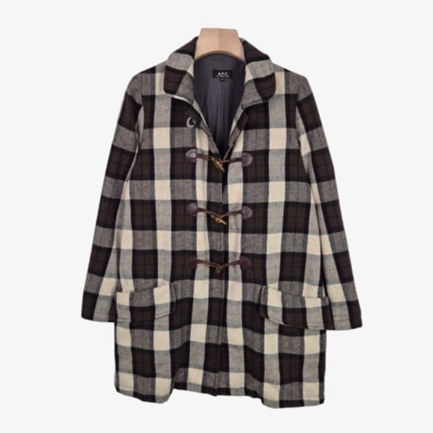 A.P.C. 아페쎄 브라운 체크 울 블렌드 더플 코트