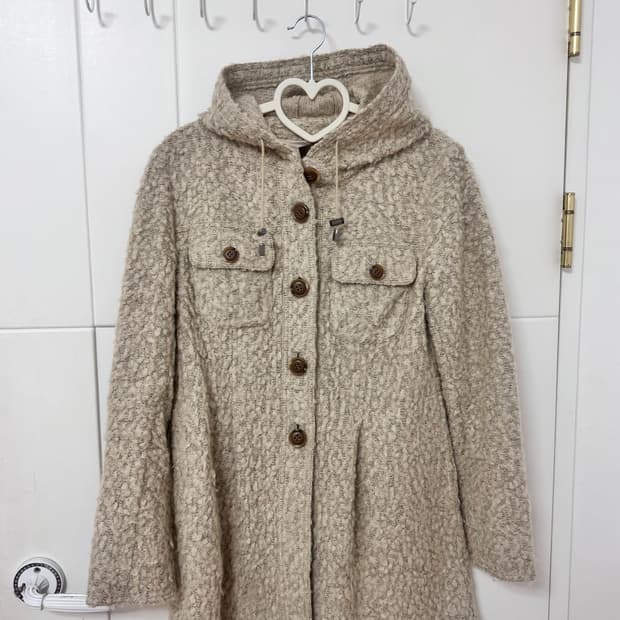 빈티지 모리걸 브라운 뽀글이 후드 코트