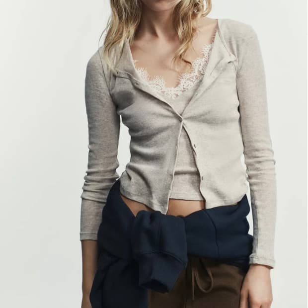 자라 레이스 콤비 탑 재킷 (샌드 그레이 /M 사이즈)