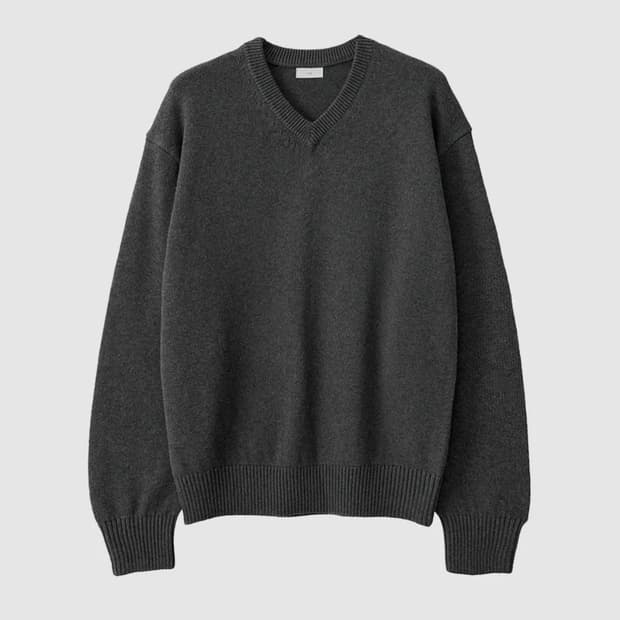 (XL) 애습 코튼 브이넥 니트 멜란지 차콜