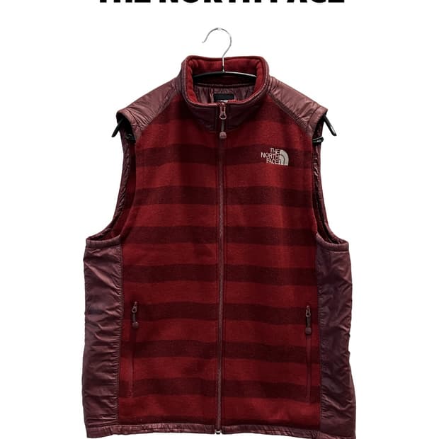 노스페이스 스트라이프 플리스 조끼 레드