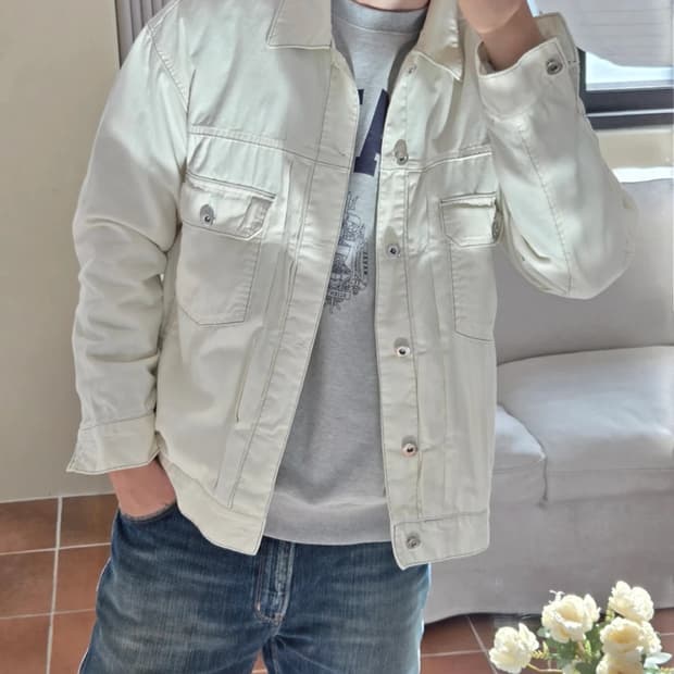 에잇세컨즈 화이트 에크루 트러커 데님 자켓 L 봄자켓 추천