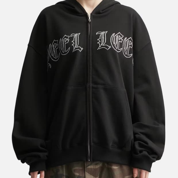 YEEL 스터드 집업 후디 오버사이즈 블랙